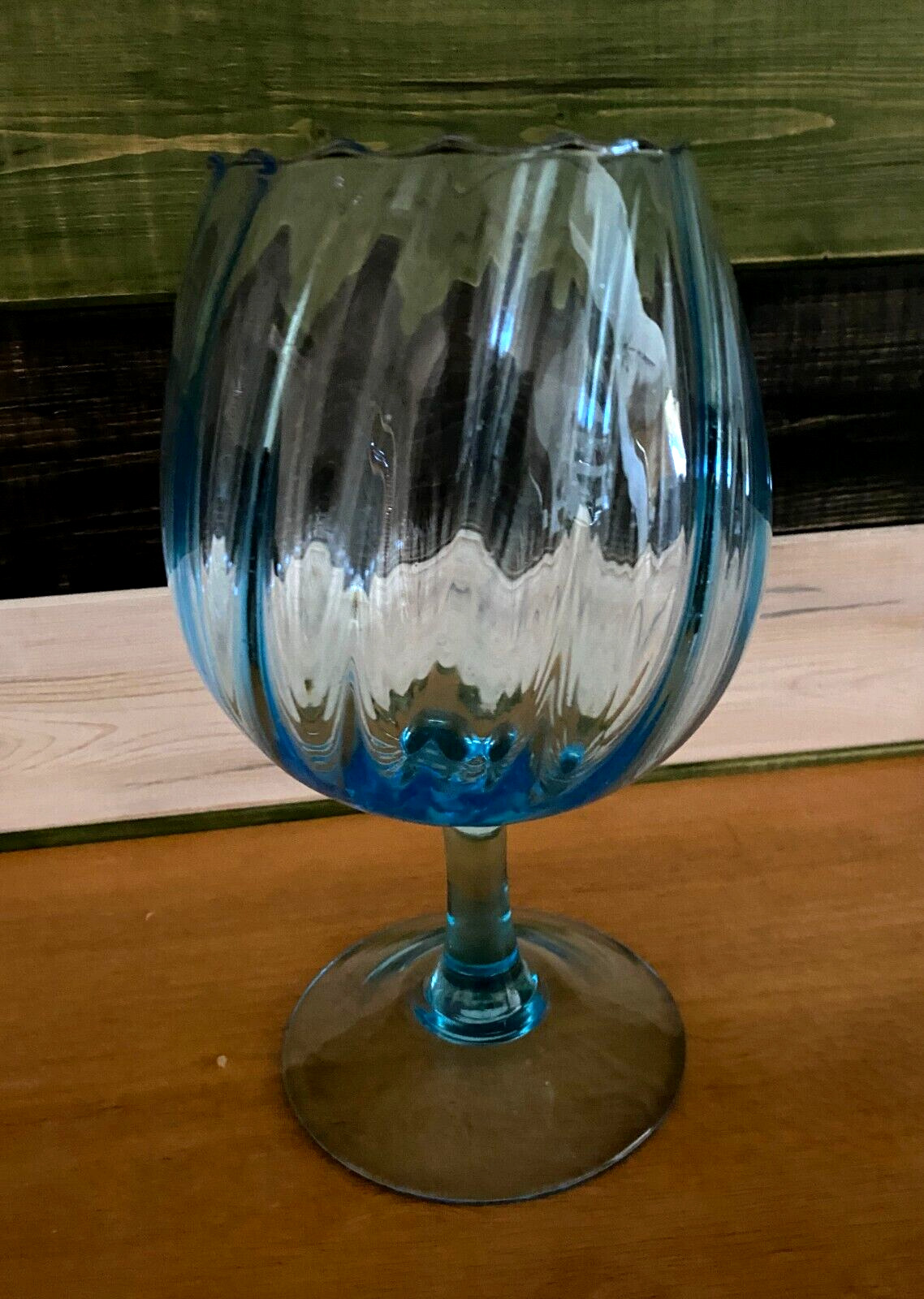 Vintage Empoli Blue Optic Twist Glass Stemmed Brandy Snifter