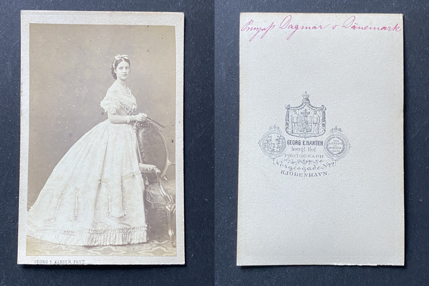 Hansen, Copenhagen, Princess Dagmar of Denmark, circa 1860 vintage cdv albu