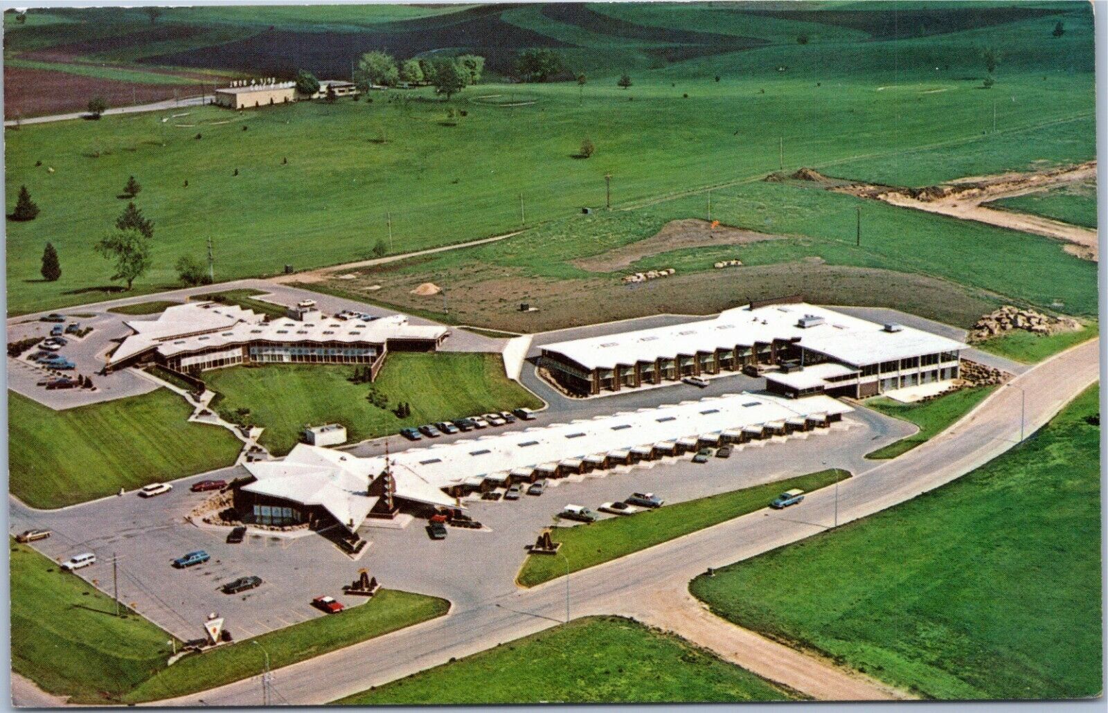 Mount Horeb Wisconsin - aerial view Karakahl Inn and Gonstead Clinic postcard