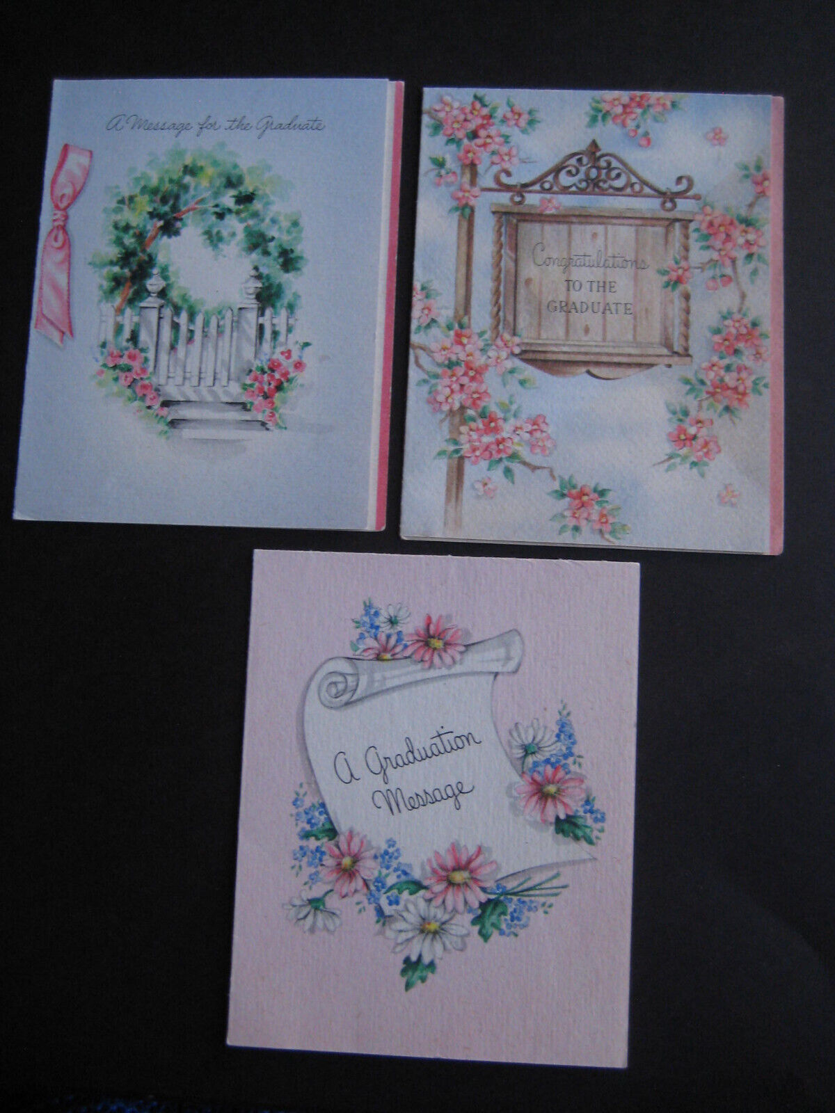 3 vintage greeting cards 1945 Hallmark small GRADUATION Cards
