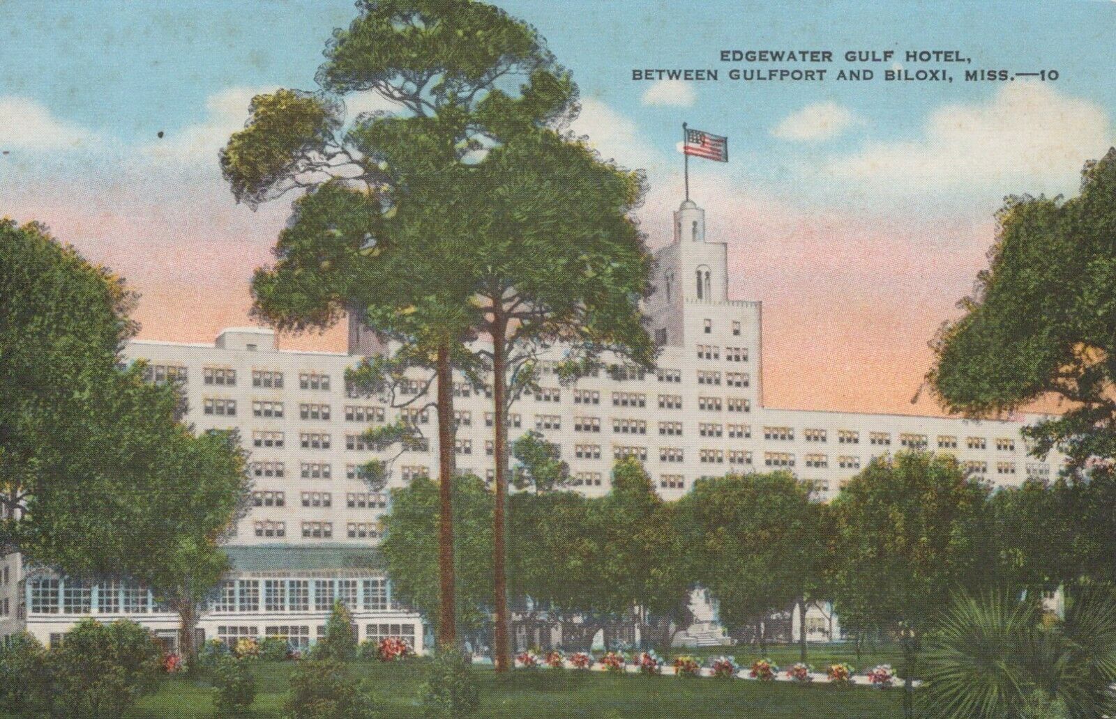 Edgewater Gulf Hotel Gulfport Biloxi Mississippi Vintage Linen Post Card 