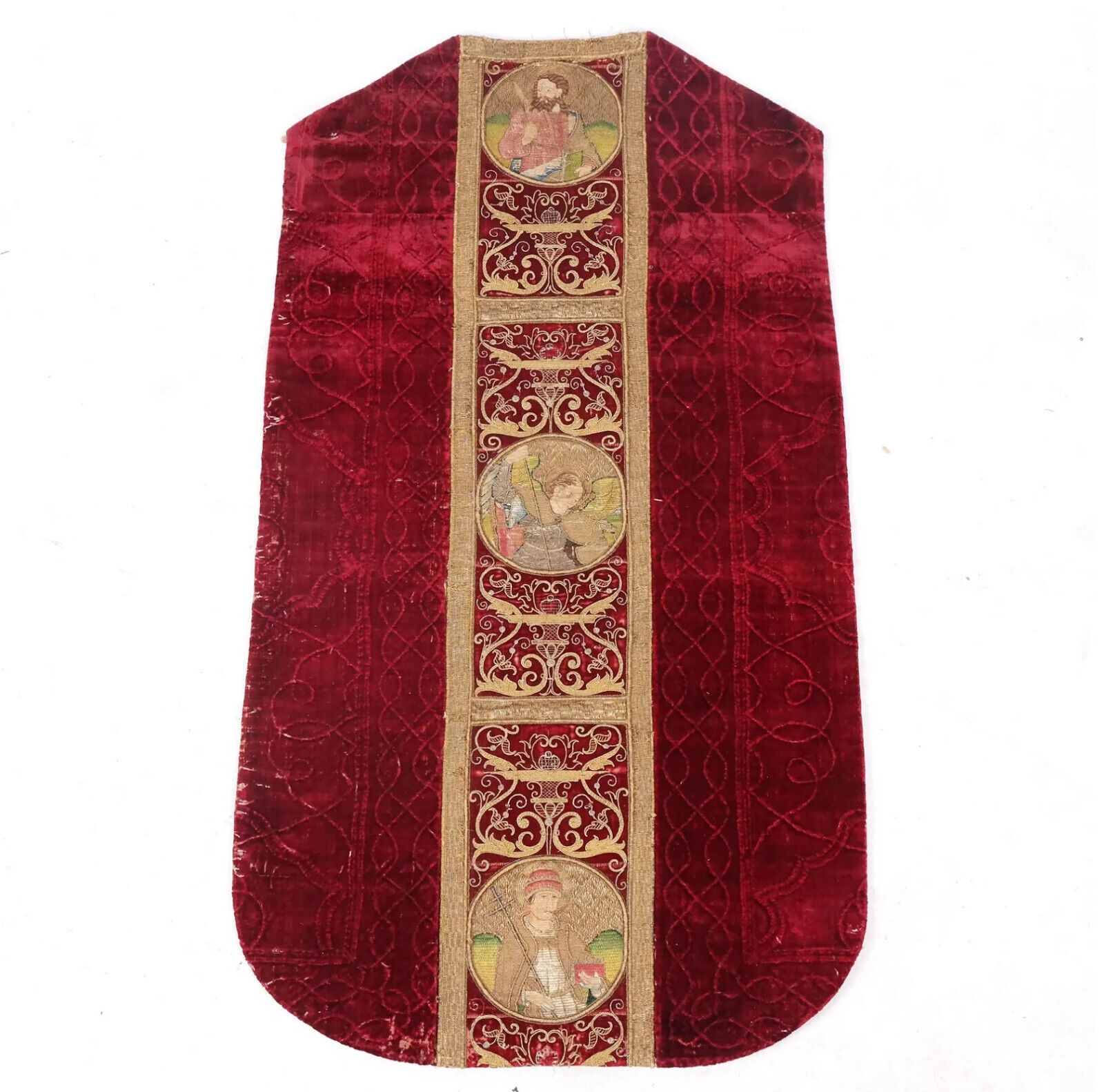 Antique Hand Embroidered Silk and Velvet 16th or 17th Century Chasuble