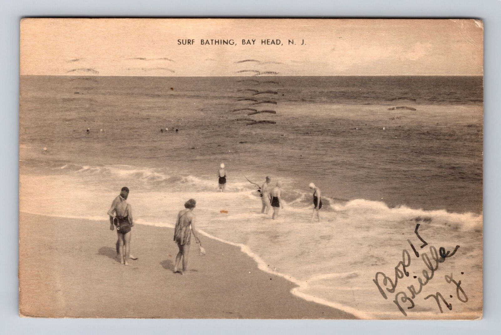 Bay Head NJ-New Jersey, Surf Bathing, Antique, Souvenir Vintage c1941 Postcard