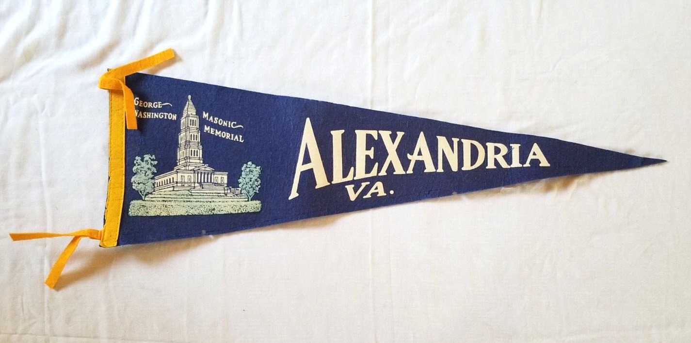 Vintage Masonic Memorial Alexandria VA Blue Felt Pennant Souvenir 26.5\