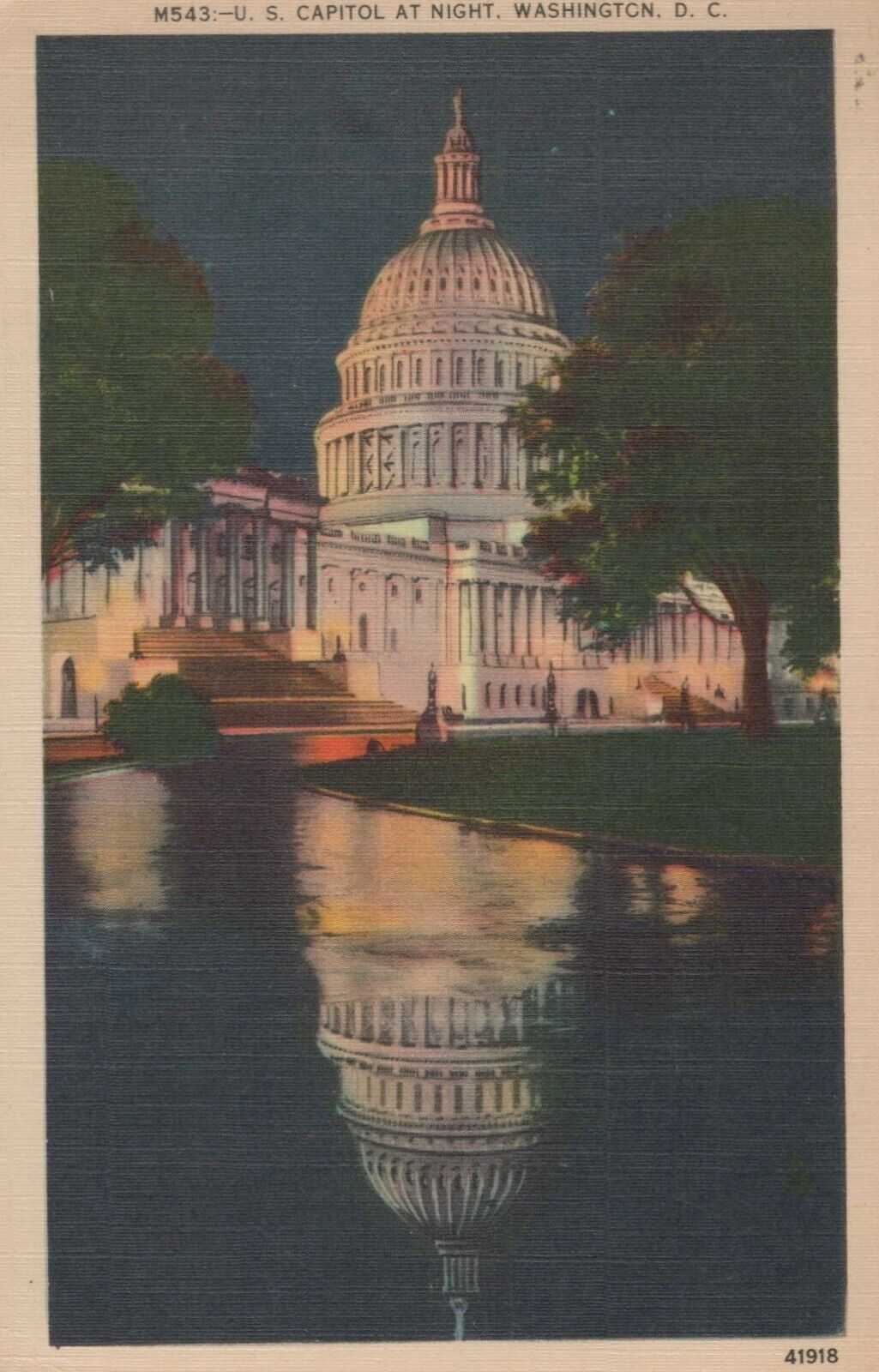Washington DC Us Capitol at Night Vintage Postcard Posted 1942