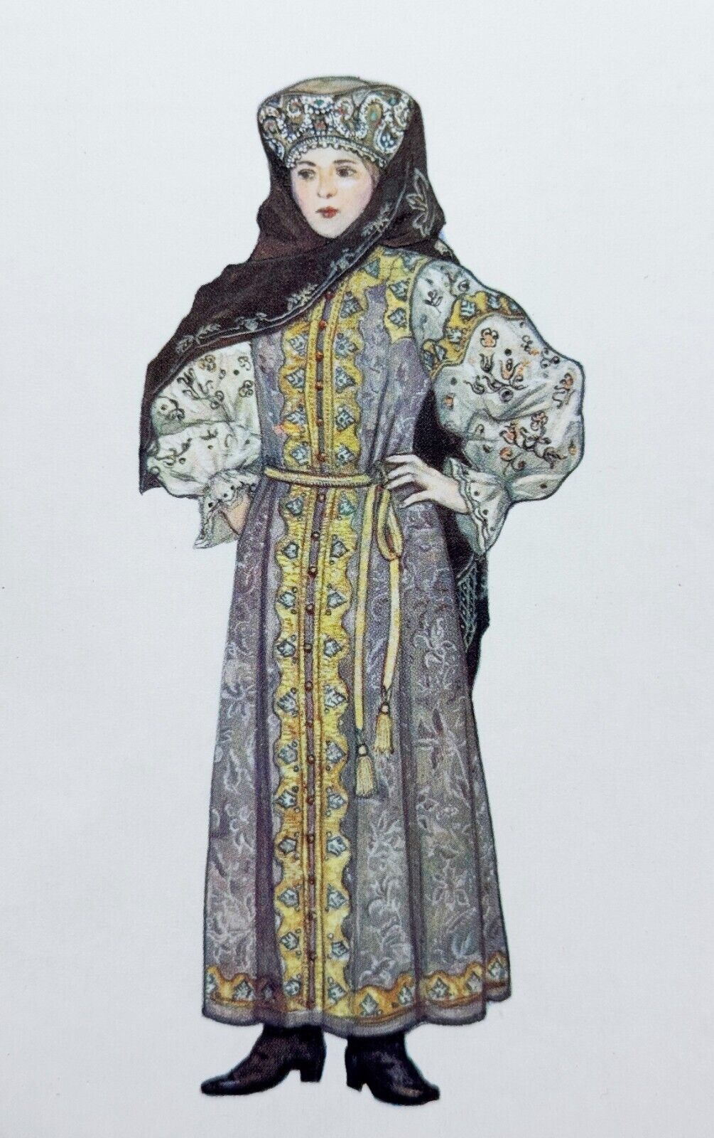 1969 Art Folklore Girl in folk costume Ural Cossack Vintage Postcard