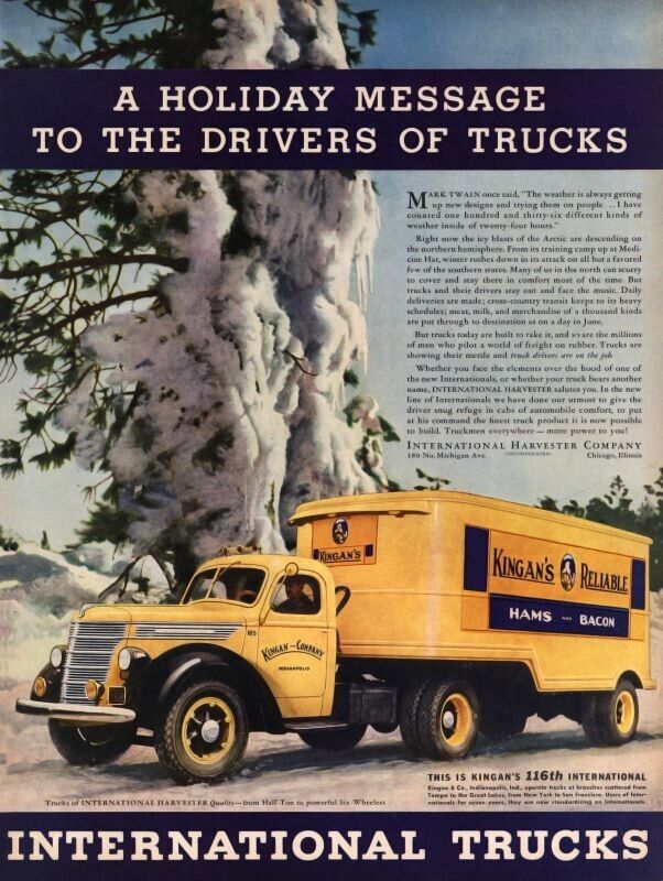1938 International Trucks NEW METAL SIGN: Kingan\'s Meats of Indianapolis Hauler