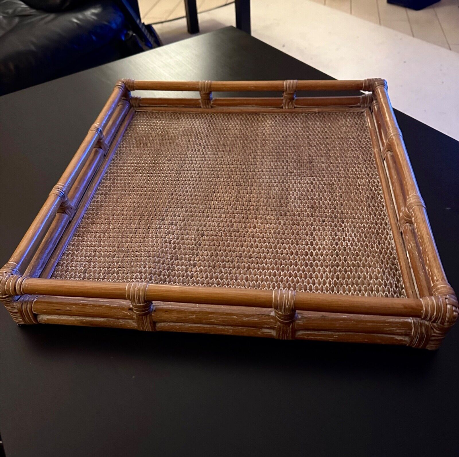 Vintage, Boho. Large rattan Palecek tray. 100% bamboo. 19.5