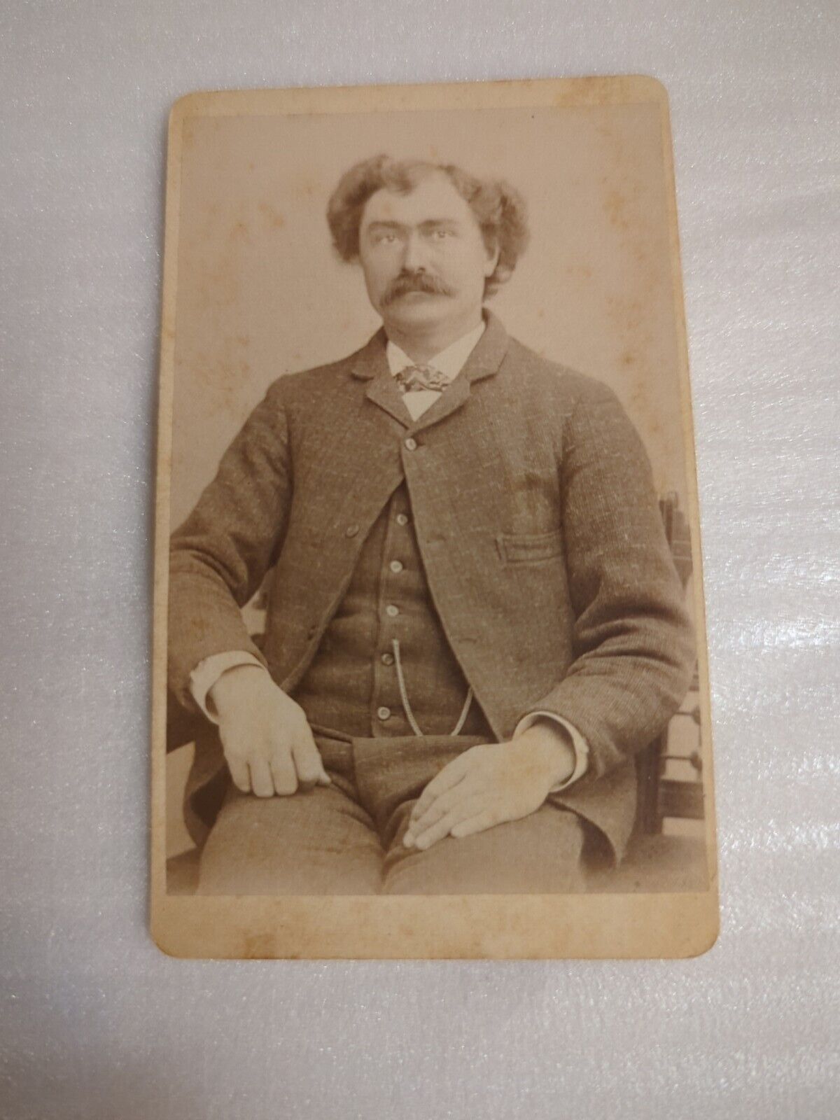 Antique Photo Man Mustache Portrait Cabinet Card By C.S.  Wolcott