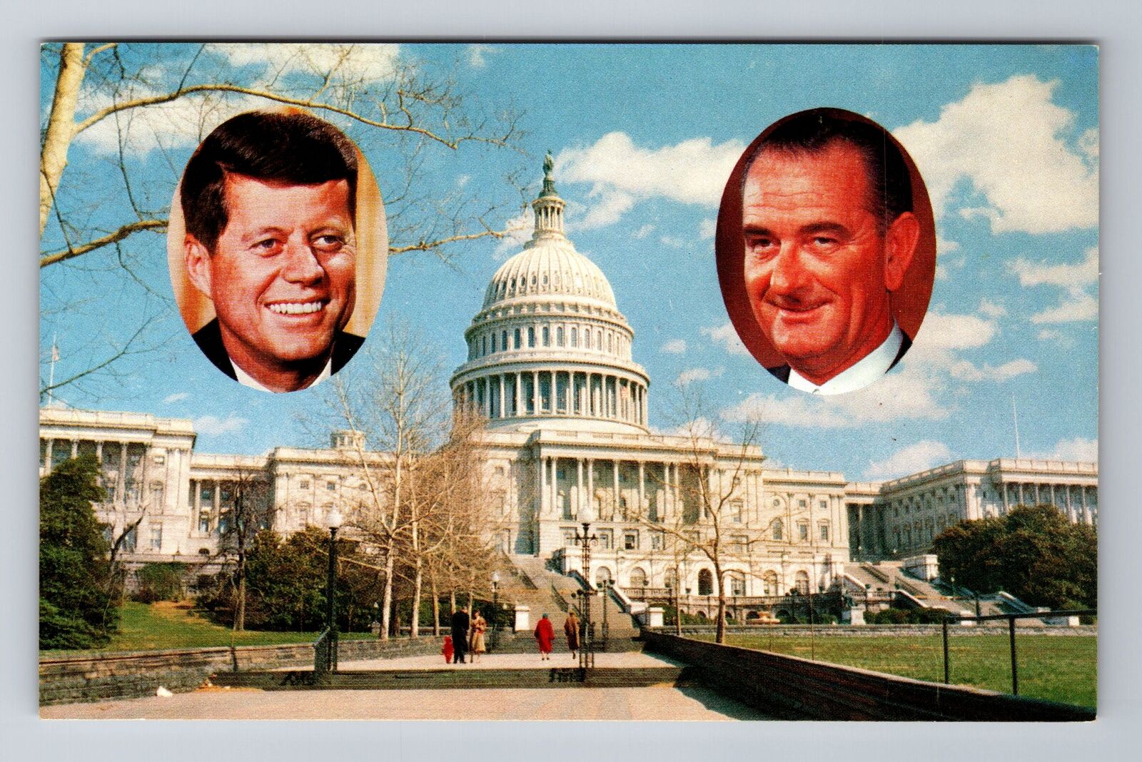 Arlington VA-Virginia, Portraits of JFK and Lyndon B Johnson, Vintage Postcard