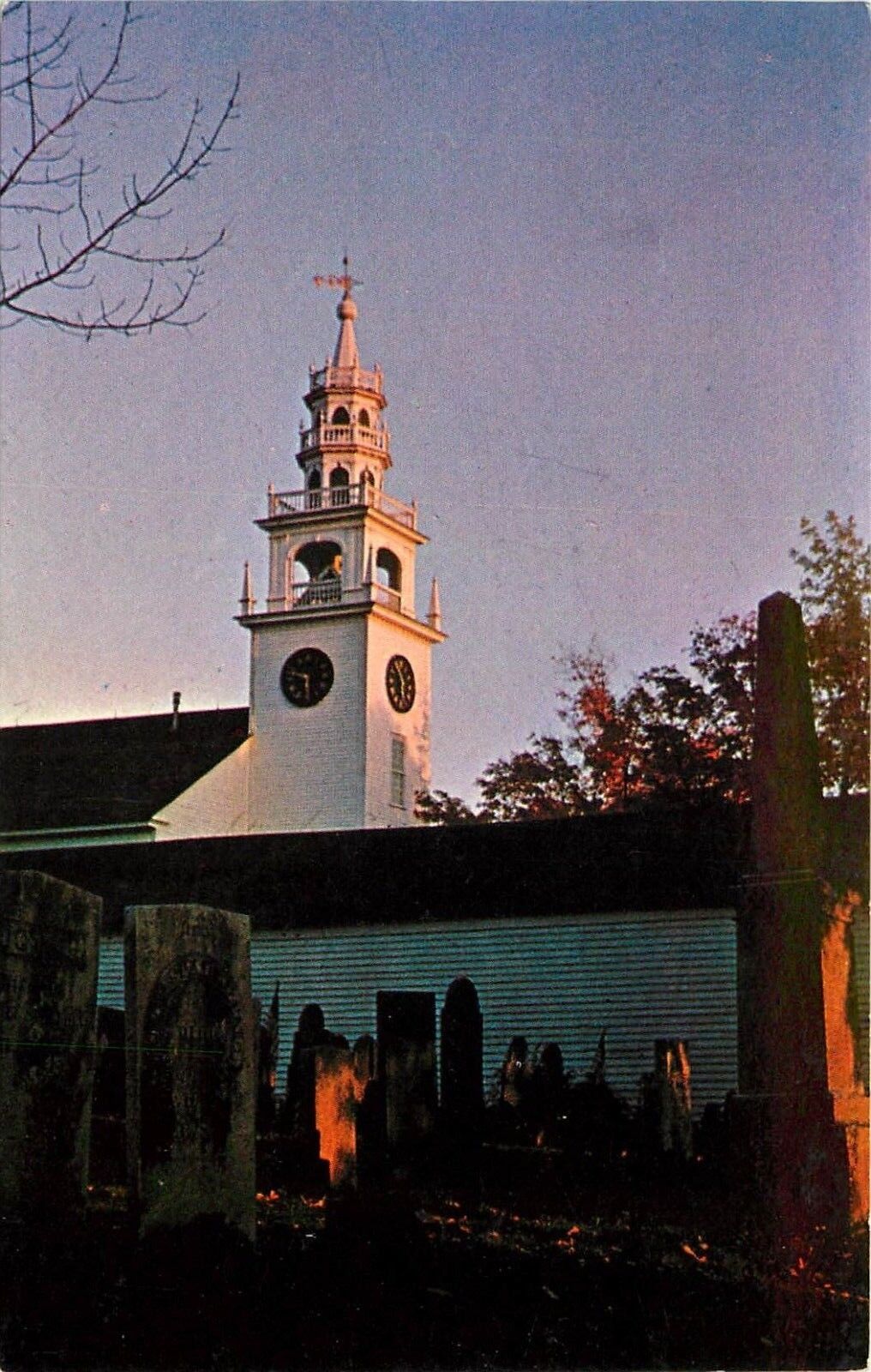 Old Meeting House Bell Tower Jaffrey Center New Hampshire NH cemetery Postcard