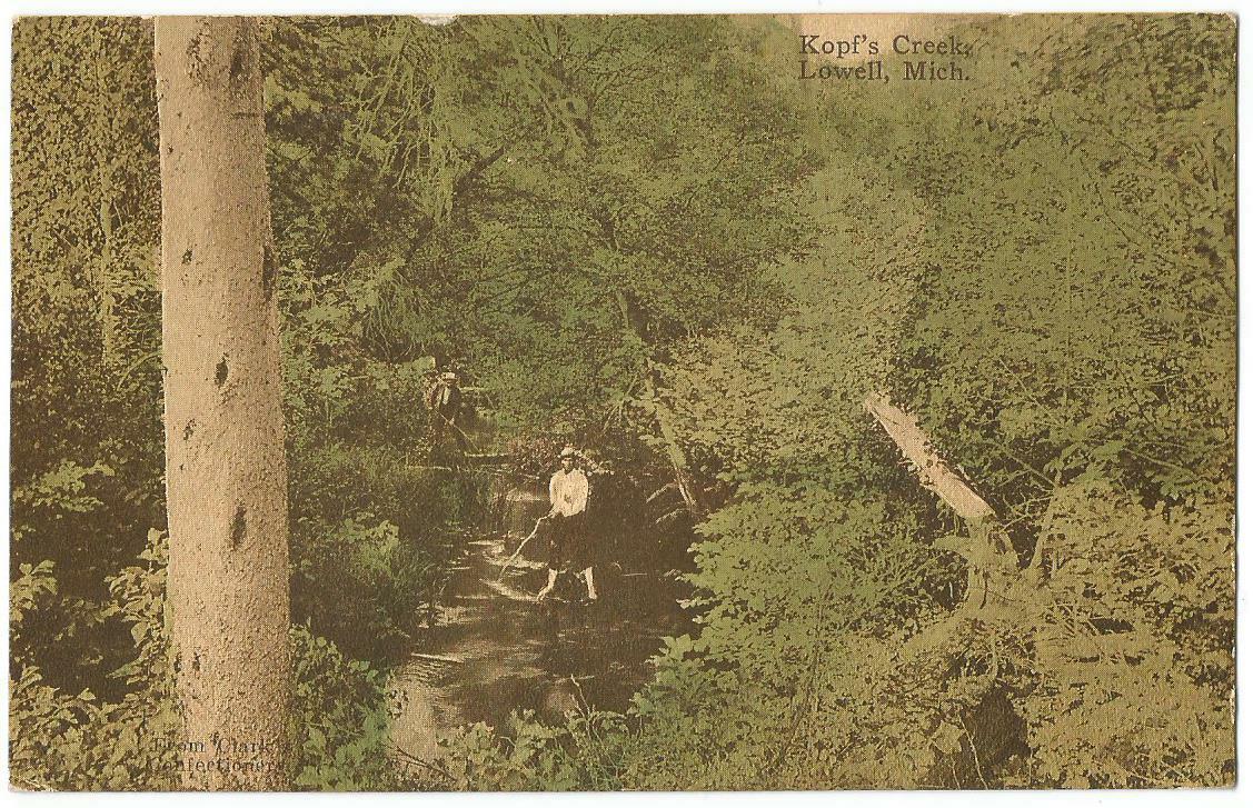 Lowell Michigan MI (Kent County) Men Fishing on Kopf\'s Creek c.1912