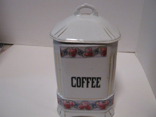 Coffee Canister Czecho-Slovakia Pink Roses Lilac Gold Trim