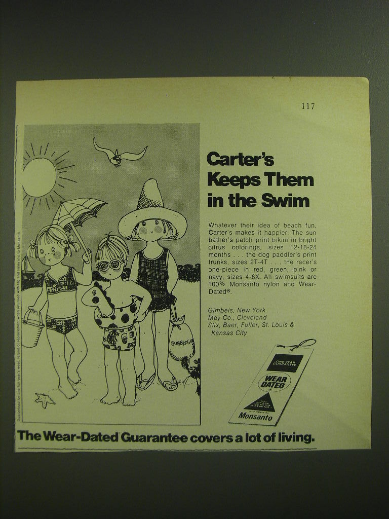 1974 Monsanto Wear-Dated Carter\'s Swimsuits Ad - Carter\'s keeps them in the swim