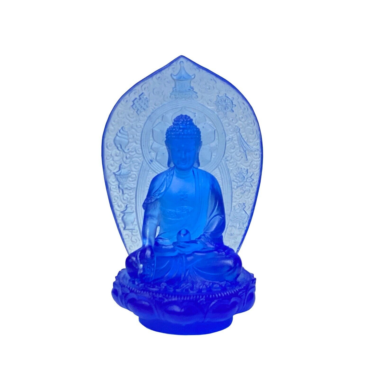 Crystal Glass Pate-de-Verre Blue Gautama Amitabha Shakyamuni Statue ws1816