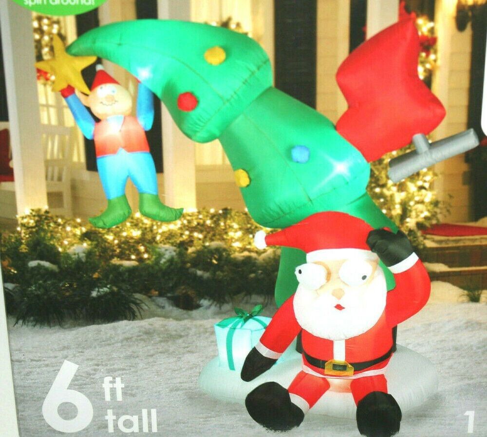 Gemmy Animated Santa Sleigh Crash Scene Christmas Airblown Inflatable