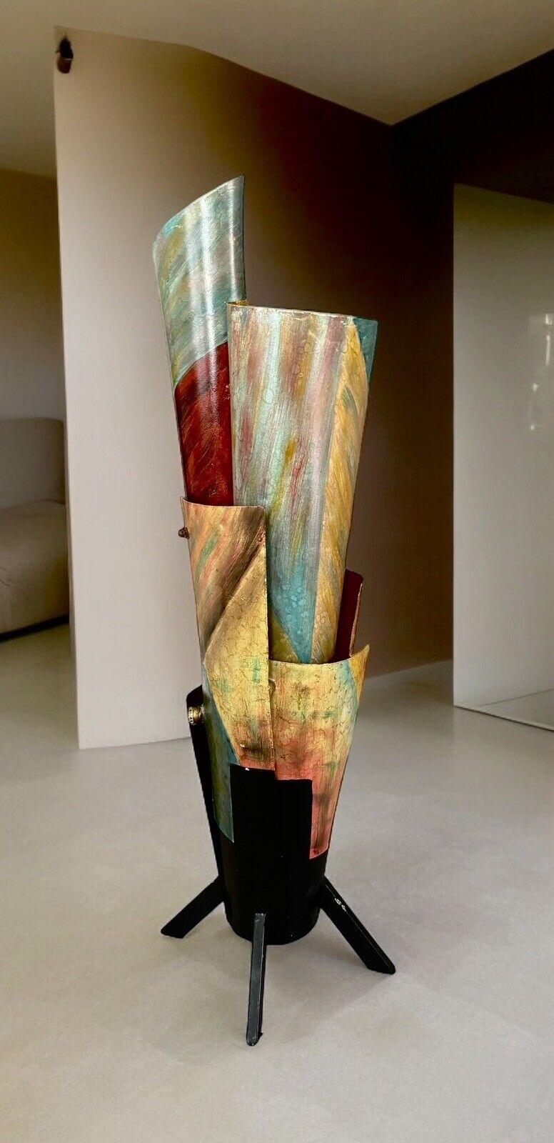 Brutalist Metal Patchwork Hand Forged Vase Art Sculpture Vase 26”