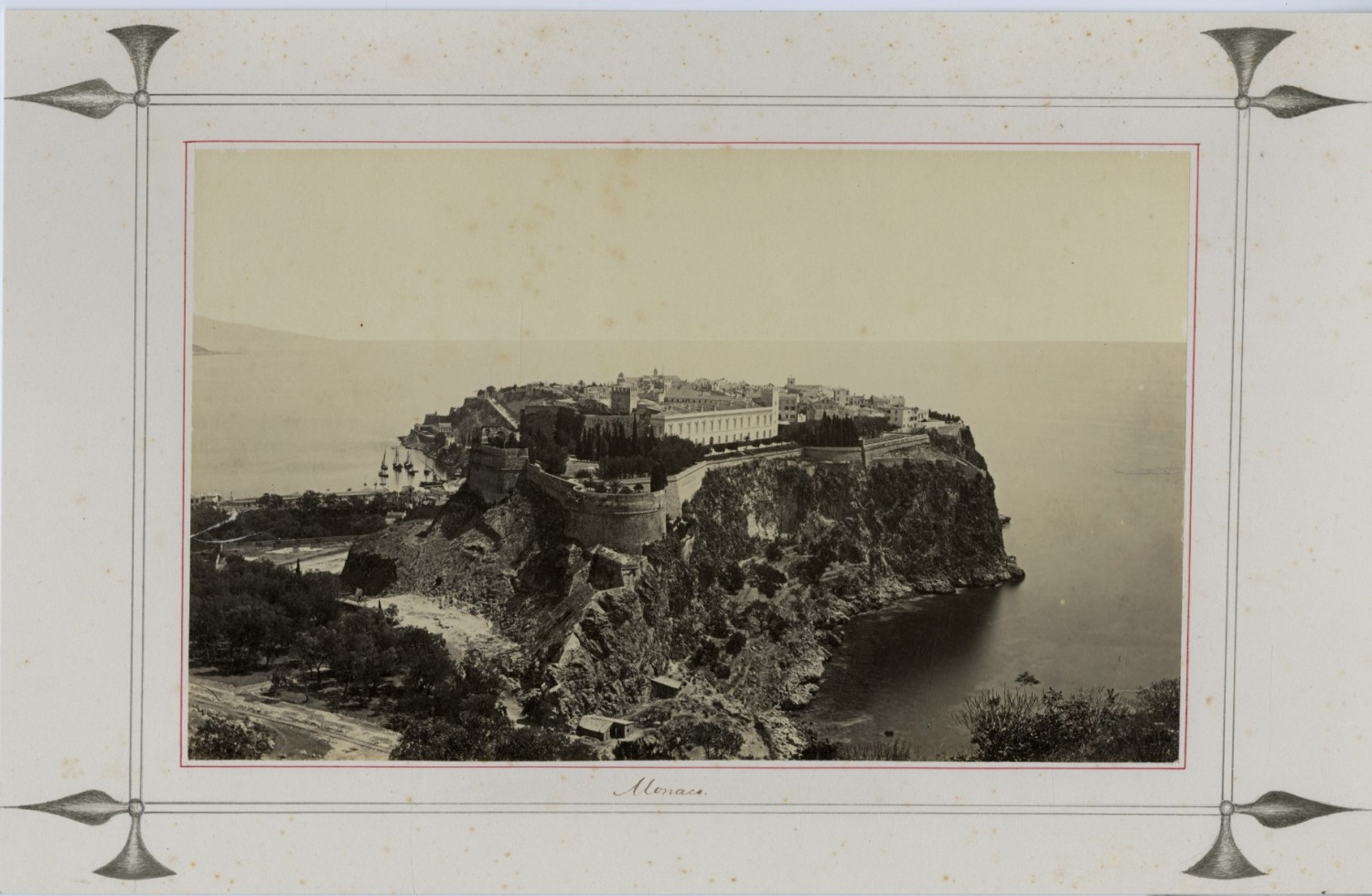 1865 Panorama de Monaco Vintage Albumen Print, Albumin Print 13x21 Cir