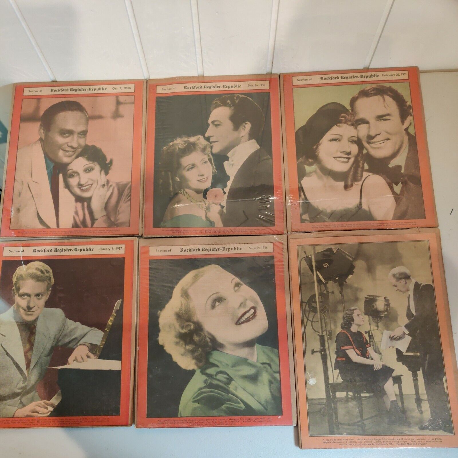 (6) Sealed Rockford Register-Republic IL Newspaper Cutouts 1936 1937 Greta Garbo