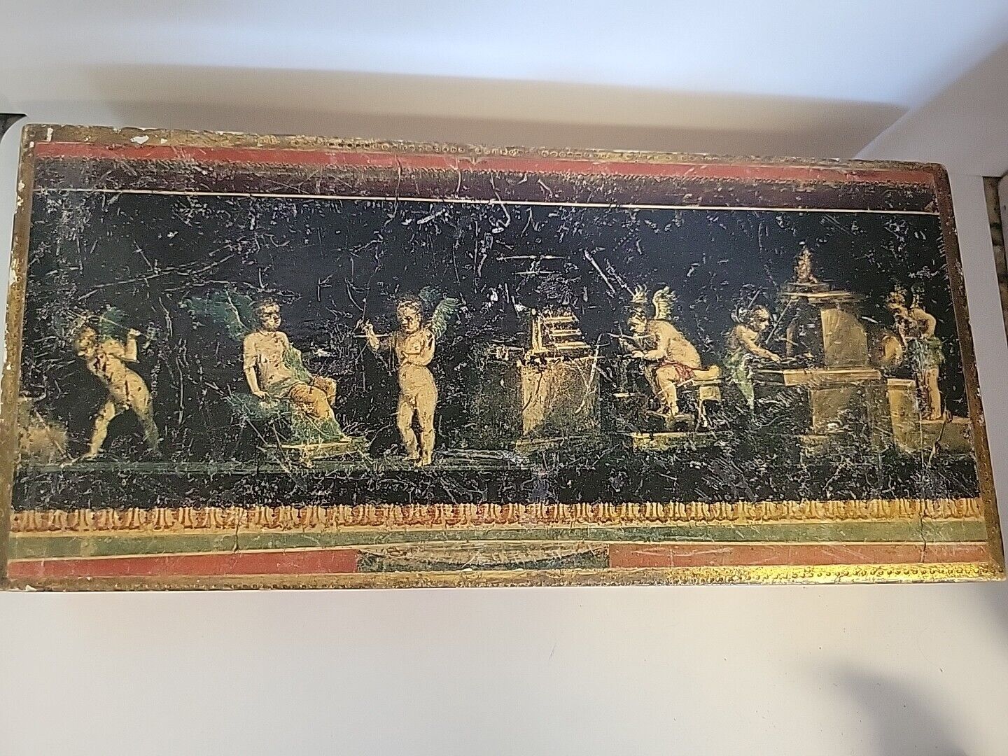 Antique Italian Florentia Stamp Trinket Box Cherub Art Of Pompeii made in Italy 