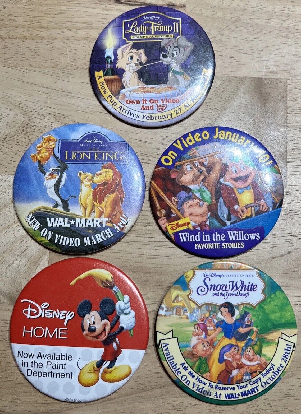 Vintage Walt Disney Lot Of 5 Large Button Lapel Pins
