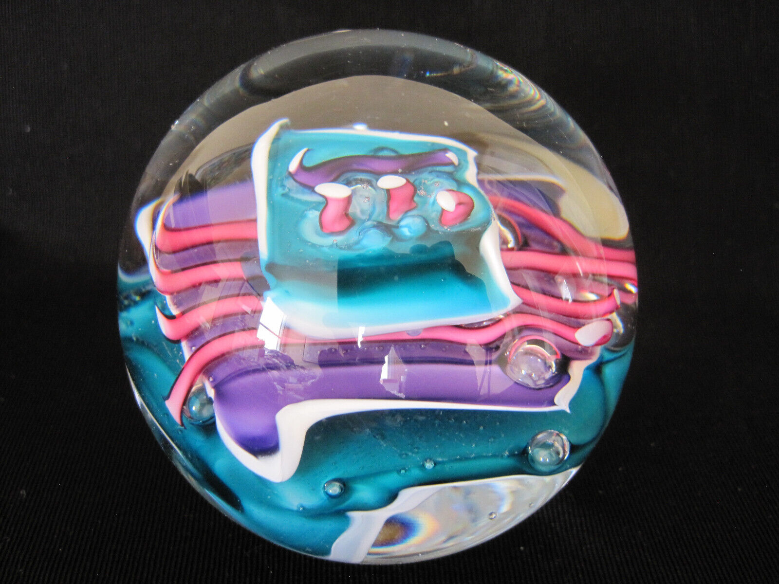 Vintage SCHMIDT & RHEA Art Glass Abstract Globe Paperweight SIGNED S/R 97