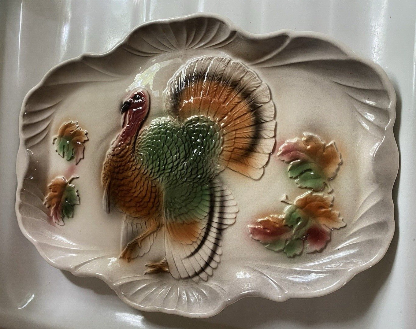 Vintage 1959 Lane & Co Calif Thanksgiving Turkey Ceramic Platter Tray-USA