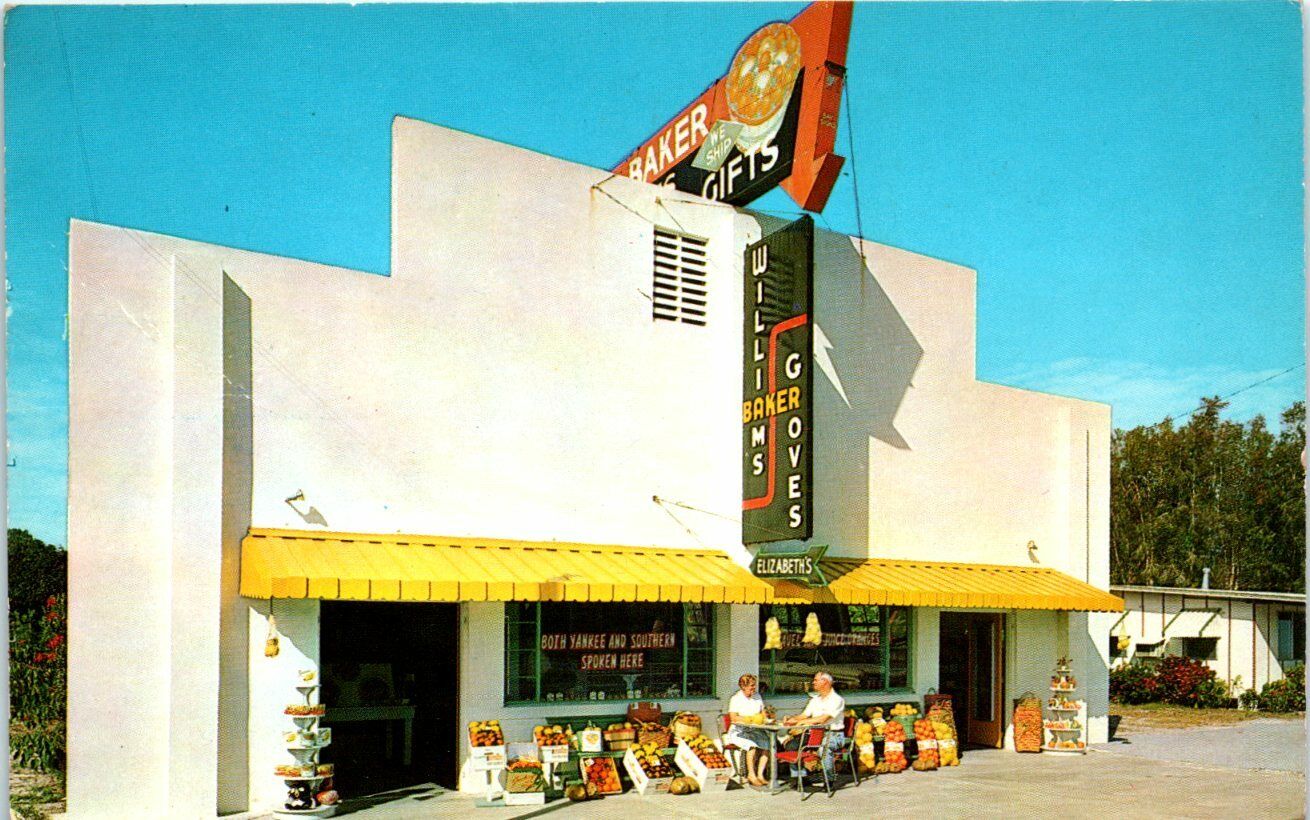 1960s FL Postcard Williams-Baker Groves Oranges Citrus Fruit Shippers Largo Sign