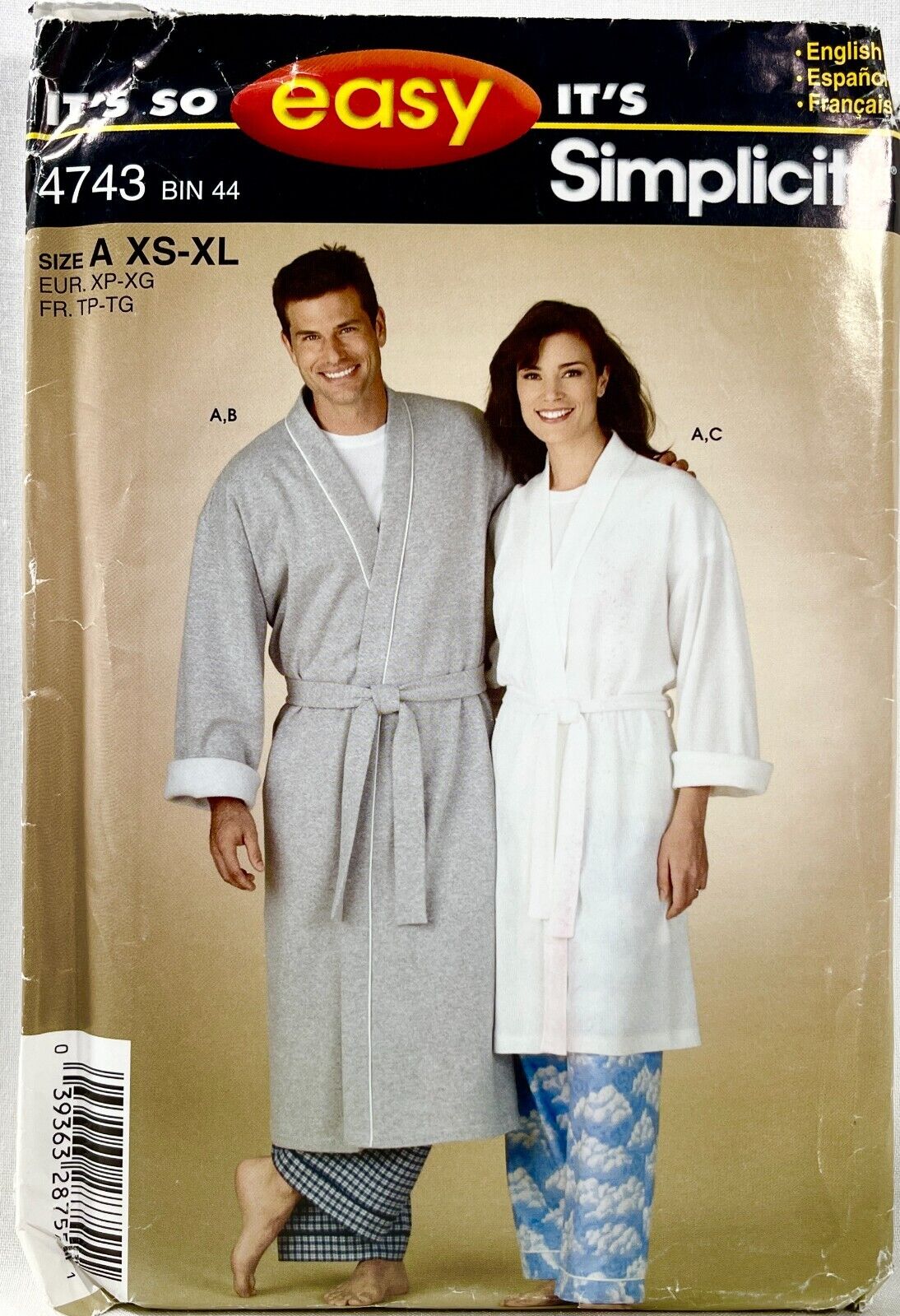 2004 Simplicity Sewing Pattern 4743 Mens Womens Pants Robe 2 Lengths XS-XL 14191