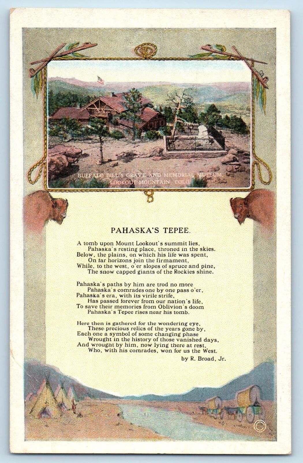 Cody Wyoming WY Postcard Pahaska Tepee The Colonel Cody Memorial Poem c1920\'s
