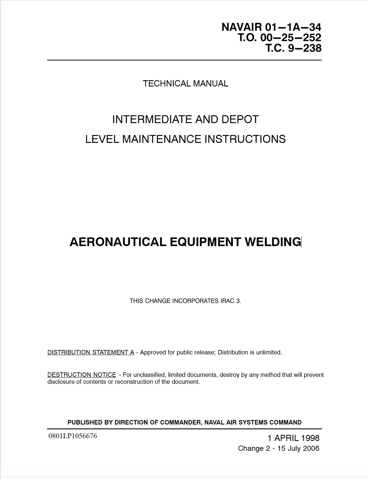 278 Page AERONAUTICAL EQUIPMENT WELDING NAVAIR Technical Manual On CD