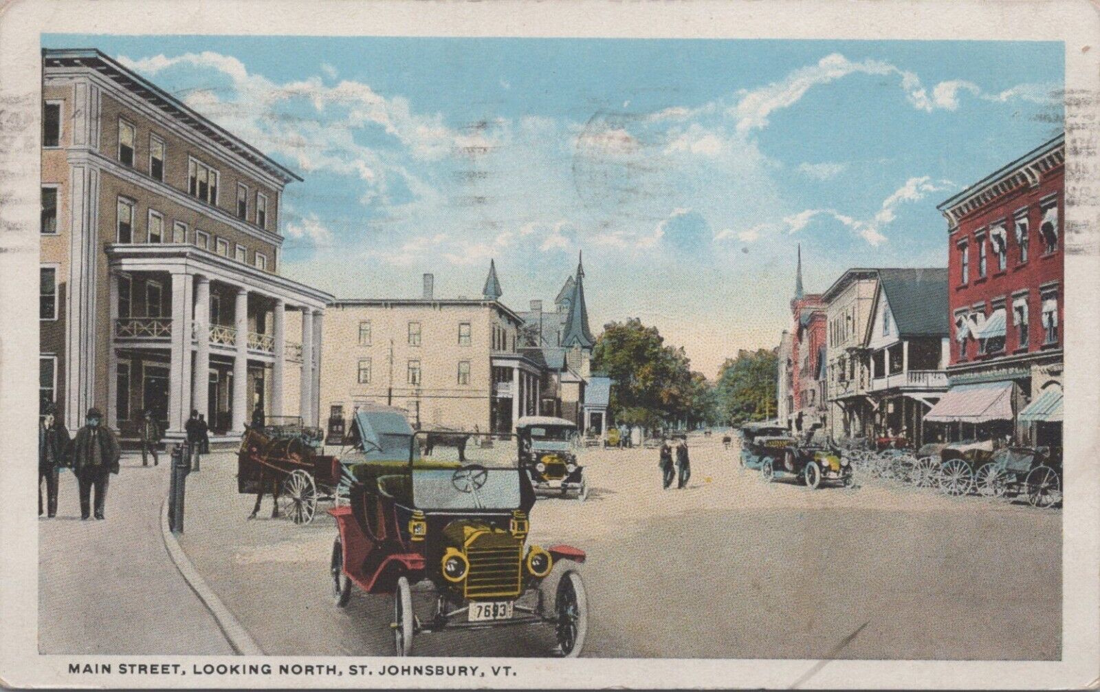 St Johnsbury Vermont Main Street Looking North Postcard Posted 1928