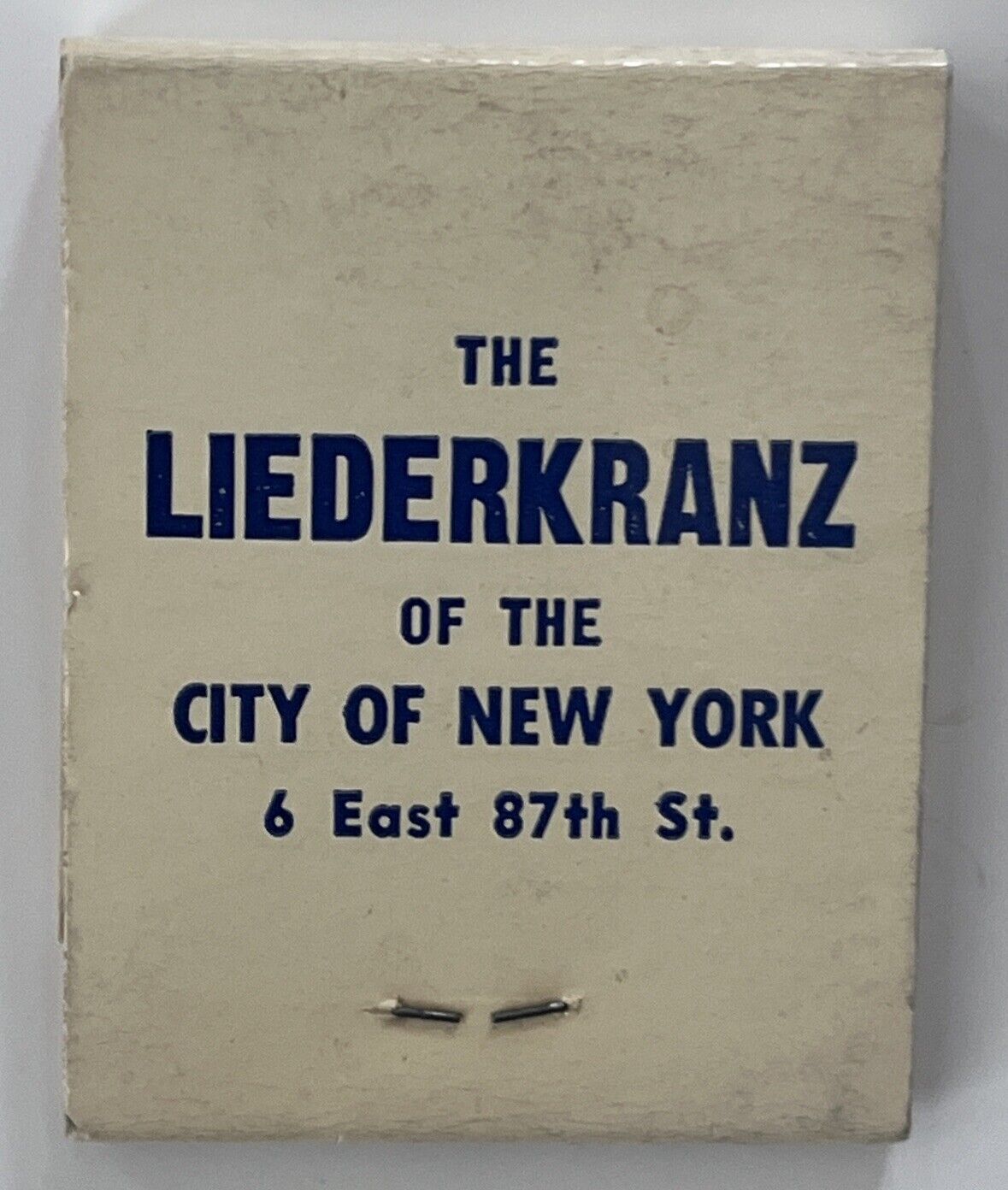 Vintage Matchbook - The Liederkranz of the City of New York - Liederkranz Club