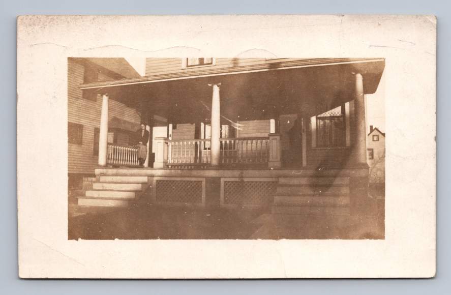Two-Family House Porch RPPC Cleveland Ohio Antique Photo Postcard 1914
