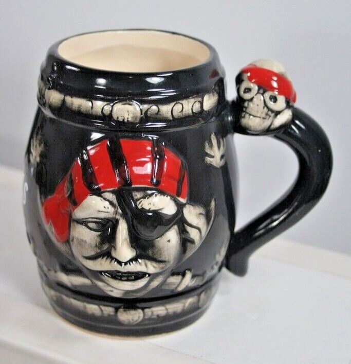 Nice Casa Nova, Bahamas, Black Ceramic Mug with Pirate Head & Skull on Handle