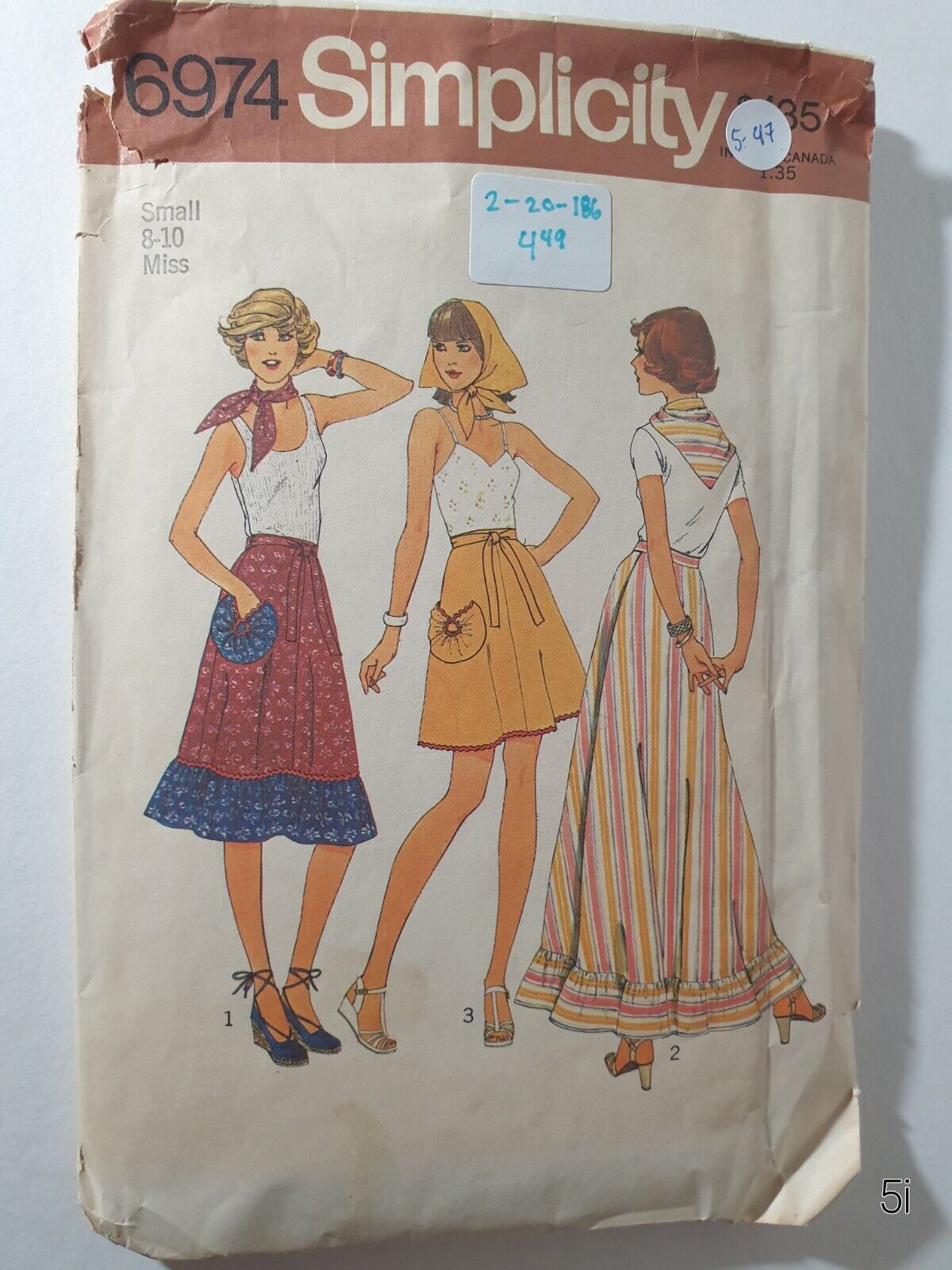 Simplicity 6974 Vintage 1975 Skirt & Scarf Sewing Pattern Size 8-10