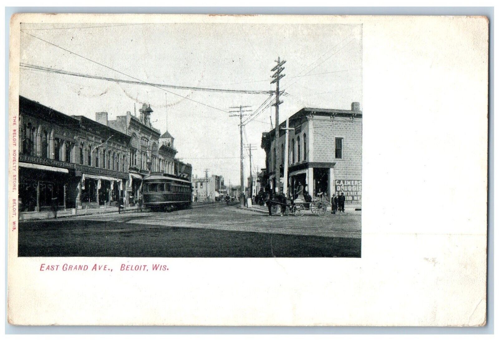 Beloit Wisconsin Postcard East Grand Ave. Streetcar View c1907 Vintage Antique