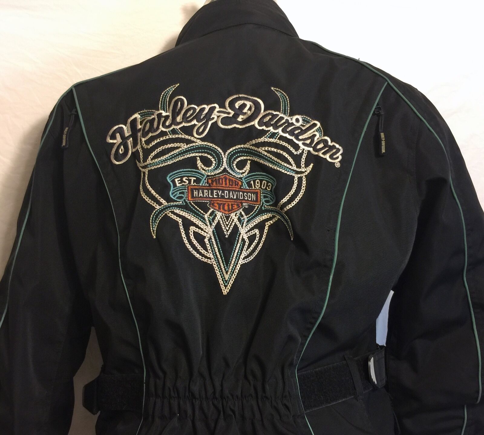 Harley Davidson Riding Jacket Sz Medium Zipper Vents Tattoo Elbow Padding Biker