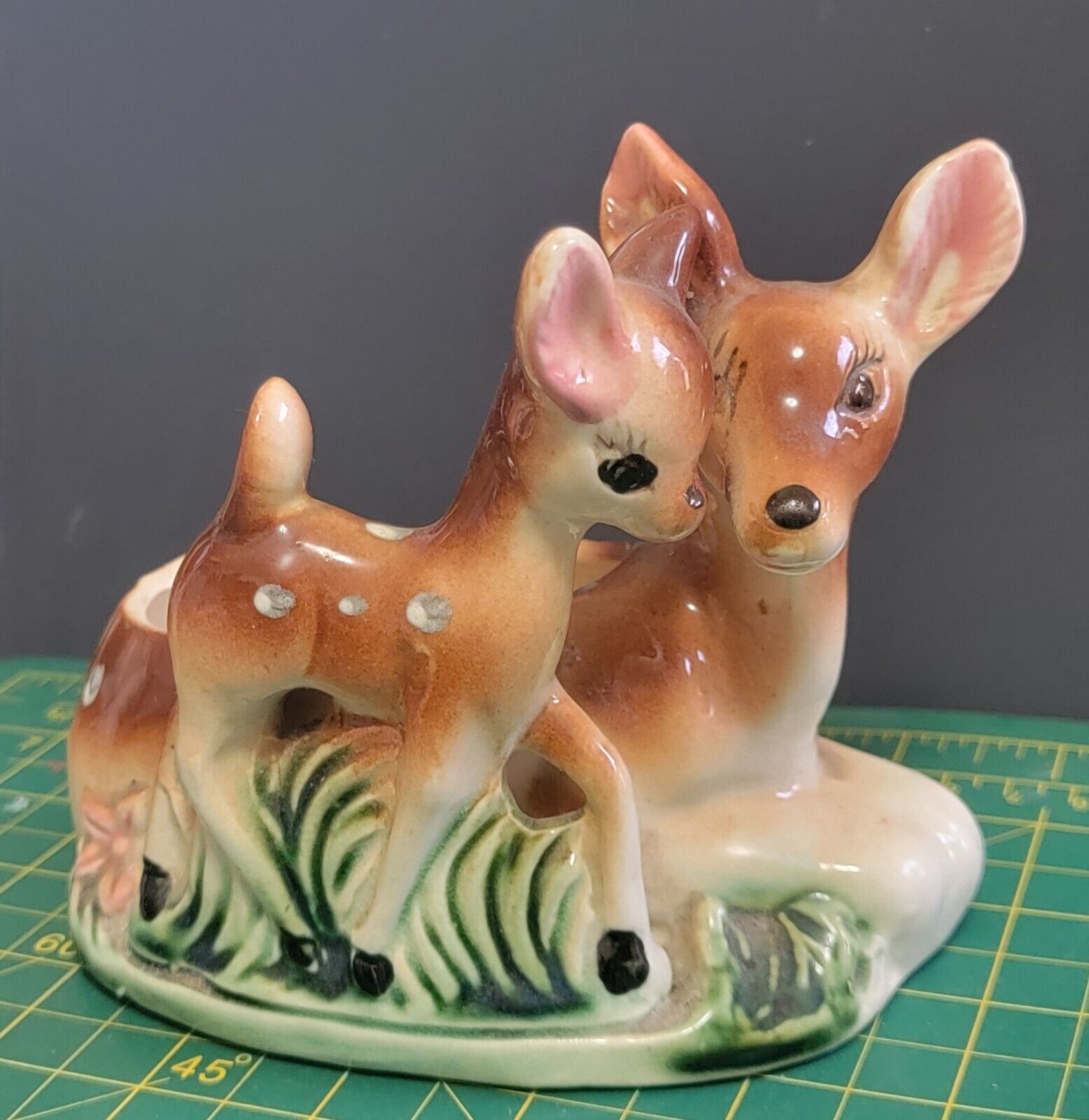 Vtg 1950s - 60s  Ceramic Bambi Mother Fawn & Doe Deer Planter