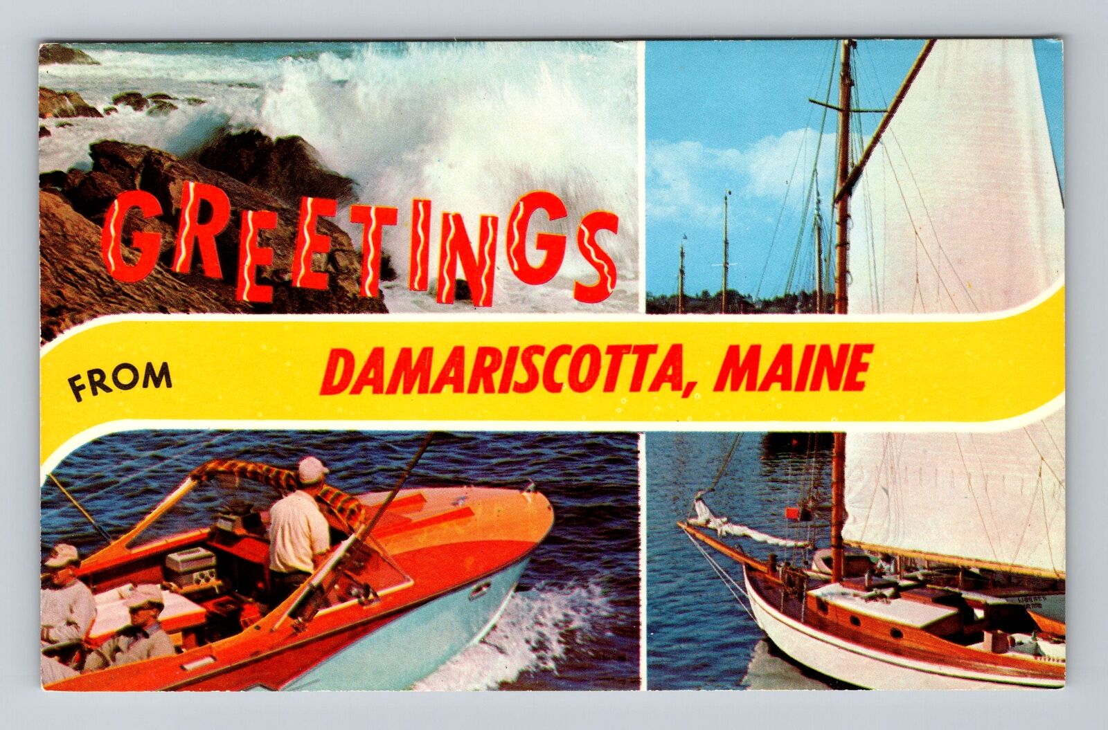 Damariscotta ME-Maine, Scenic Banner Greetings, Souvenir Vintage Postcard
