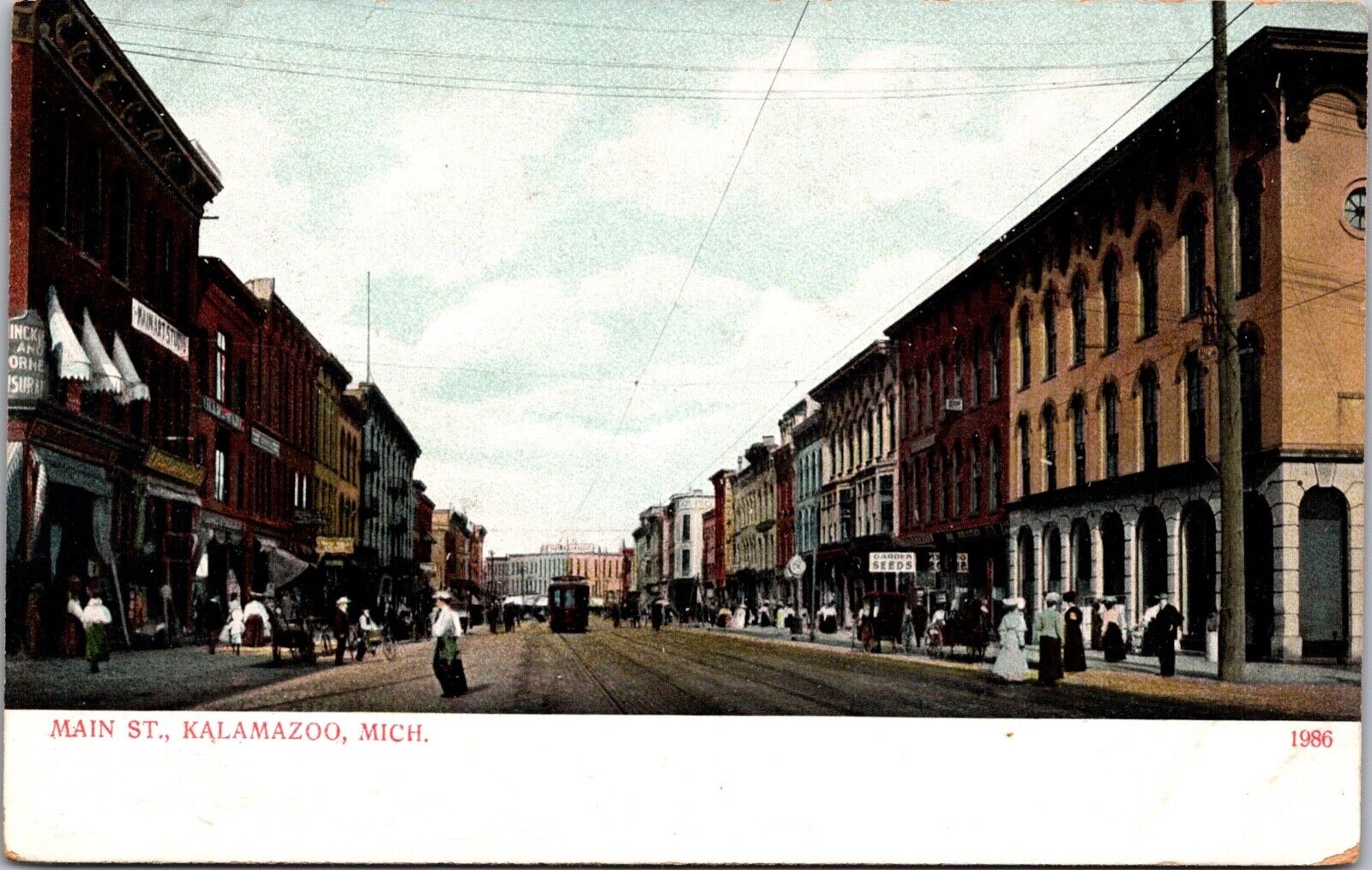 Postcard Main Street in Kalamazoo, Michigan
