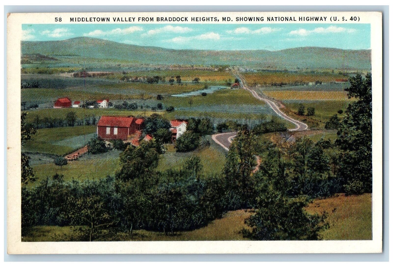 Frederick County Maryland Postcard Middletown Valley From Braddock Heights c1940