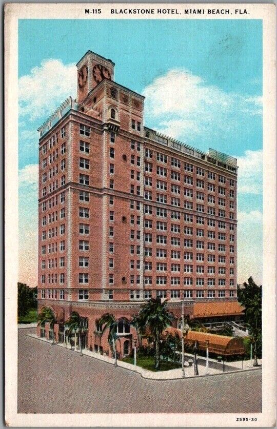1930s Miami Beach, Florida Postcard BLACKSTONE HOTEL Building View - Curteich