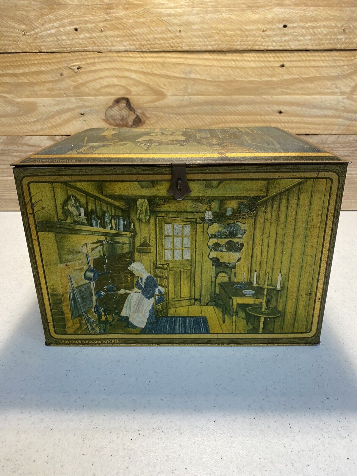 Antique Cano Biscuit Tin With Early Kitchen Scenes