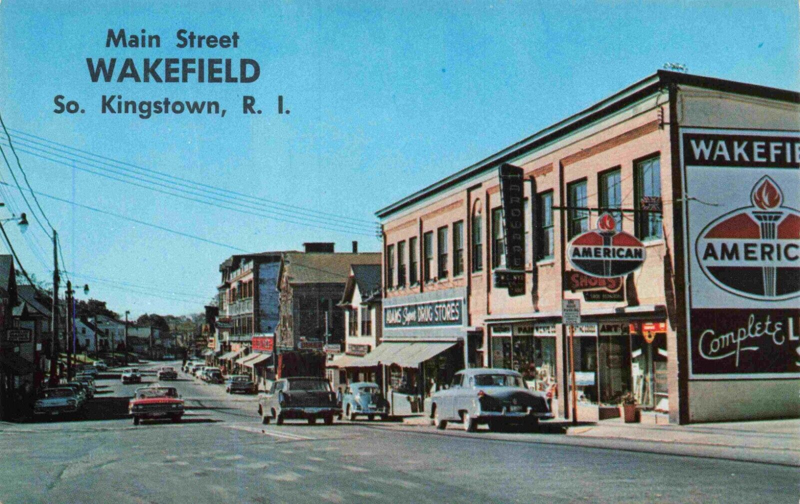 c1958 Wakefield South Kingstown Rhode Island Main Street View Vintage Postcard