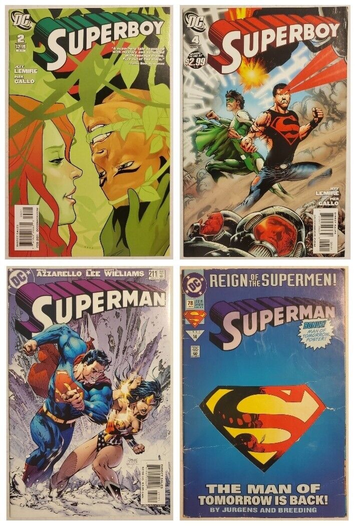 SUPERBOY #2 NOTO COVER #4 SUPERMAN #78 #211 VS WONDER WOMAN COMIC LOT JIM LEE