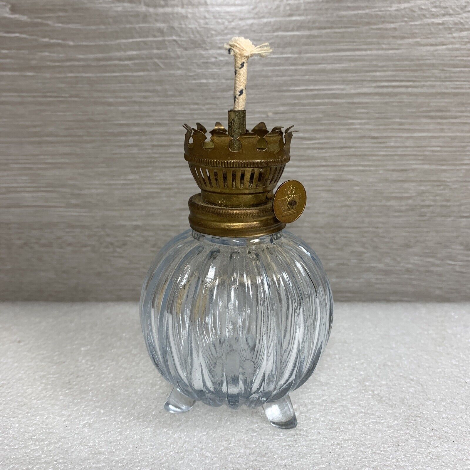 Minature Vintage Clear Glass Base Oil Lamp Footed 4” Tall