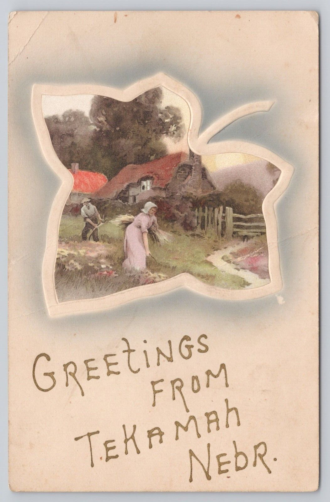 Vtg Embossed Post Card Greetings From Tekamah, Nebraska I54