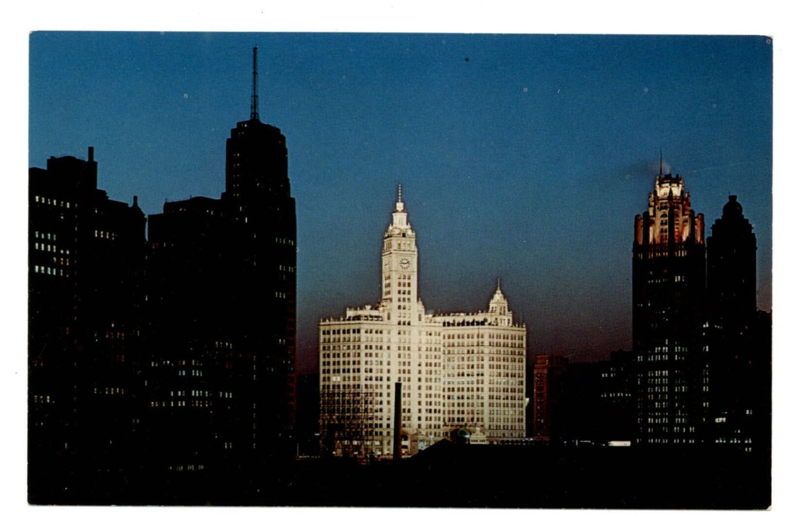 Chicago Illinois skyline from Randolph Street near Outer Drive vintage postcard