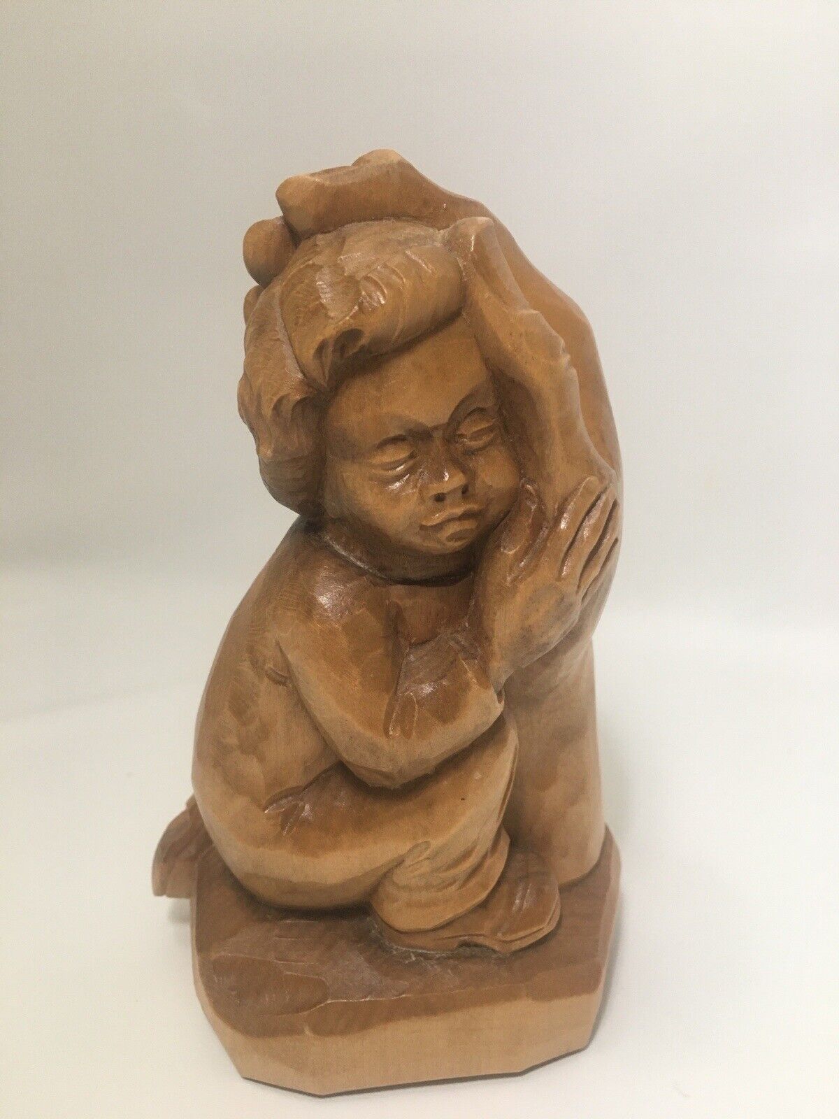 Protected By The Hand Of God Child Hand Carved Wood Statue Folk Art Romania